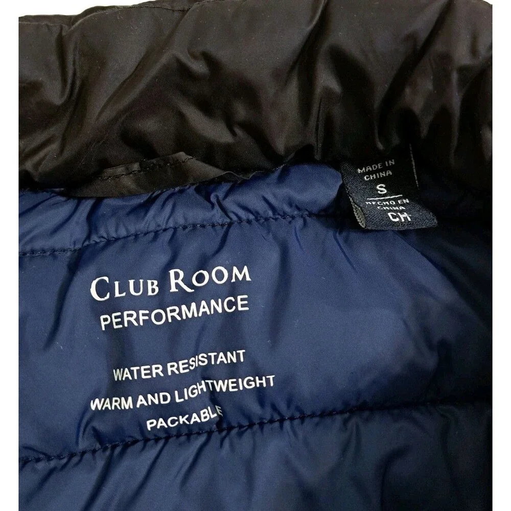 Club Room Vest Men’s Small Puffer Packable Water Resistant Full Zip Jacket Black